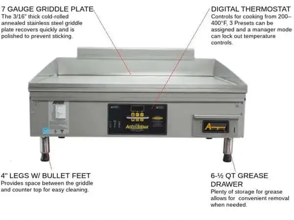 AccuTemp PGF1201A3650-T1 Accu-Steam™ 36.3'' Countertop Gas Griddle with Digital Controls - 65,000 BTU