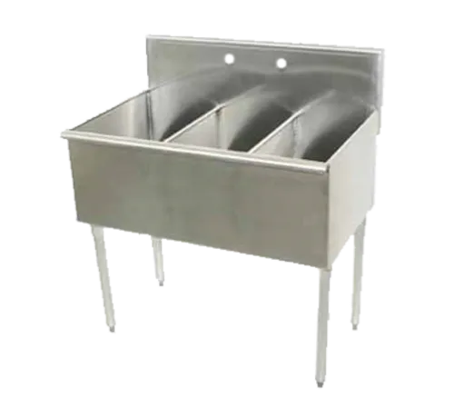 Advance Tabco 4-3-48 Commercial Sink, (3) Three Compartment, 16 Gauge Stainless Steel Construction with Galvanized Steel Legs and without Drainboard - 48" W