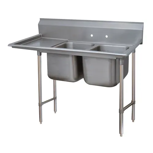 Advance Tabco 9-2-36-36L Commercial Sink, (2) Two Compartment, 18 Gauge Stainless Steel Construction with Stainless Steel Legs and With Left-hand Drainboard - 76" W