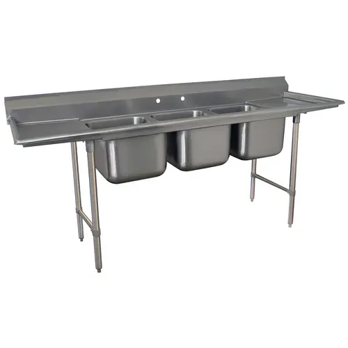 Advance Tabco 9-83-60-18RL Commercial Sink, (3) Three Compartment, 18 Gauge Stainless Steel Construction with Stainless Steel Legs and with 2 Drainboards - 103" W