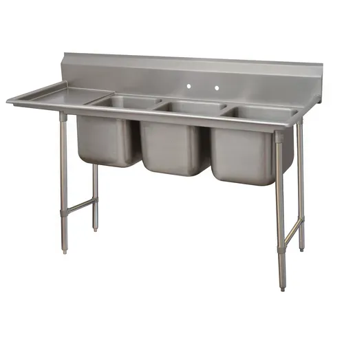 Advance Tabco 93-23-60-36L Commercial Sink, (3) Three Compartment, 16 Gauge Stainless Steel Construction with Stainless Steel Legs and With Left-hand Drainboard - 107" W