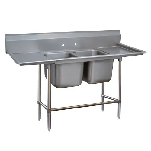 Advance Tabco 94-42-48-36RL Commercial Sink, (2) Two Compartment, 14 Gauge Stainless Steel Construction with Stainless Steel Legs and with 2 Drainboards - 125" W