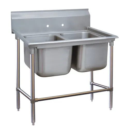 Advance Tabco 94-82-40 Commercial Sink, (2) Two Compartment, 14 Gauge Stainless Steel Construction with Stainless Steel Legs and without Drainboard - 52" W