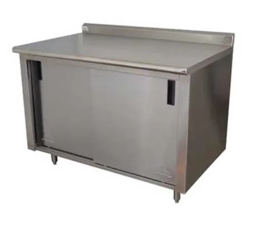 Advance Tabco CF-SS-244M Enclosed Base Work Table, with 14 Gauge Type 304 Stainless Steel Top, Sliding Doors and 1 1/2" Backsplash - 48"W x 24"D x 37"H