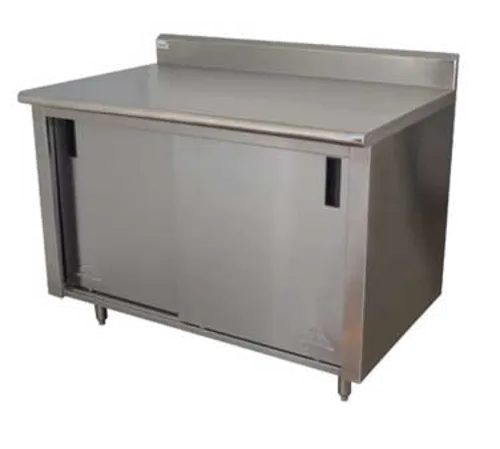 Advance Tabco CK-SS-245M Enclosed Base Work Table, with 14 Gauge Type 304 Stainless Steel Top, Sliding Doors and 5" Backsplash - 60"W x 24"D x 40.5"H