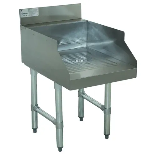 Advance Tabco CR-GS-24 Underbar Basics" Drainboard, Freestanding with Stainless Steel Construction 4"H Backsplash Open Base - 24"W x 26"D