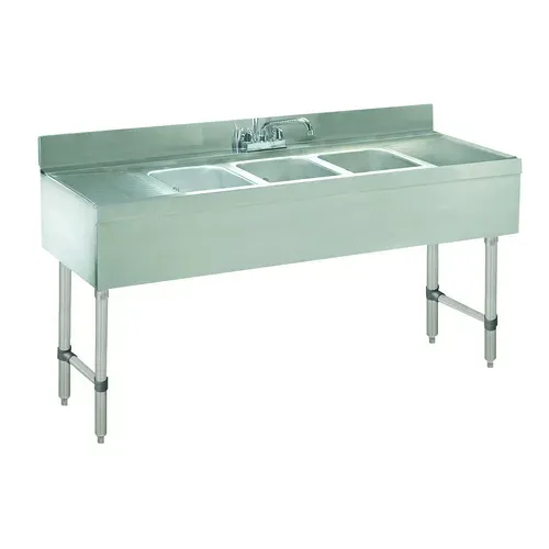 Advance Tabco CRB-83C Underbar Sink Unit, 3 Compartment, Stainless Steel, with 4"H Backsplash and 2 Drainboards / Faucet Included - 96"W x 21"D