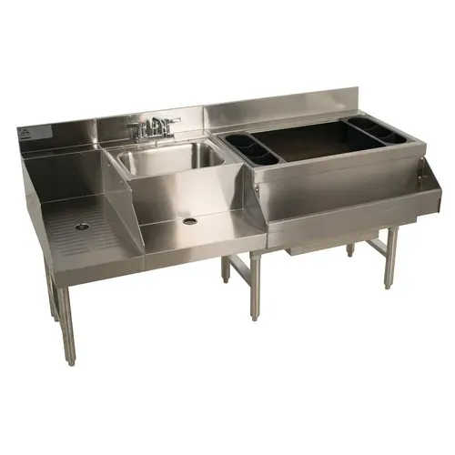 Advance Tabco CRU-60R-7 Underbar Basics" Uni-Serv Speed Bar, Stainless Steel with 30"W x 15"D x 12" Deep Insulated Ice Bin 98 lbs. Ice Capacity 7-Circuit Cold Plate - 59"W x 21"D