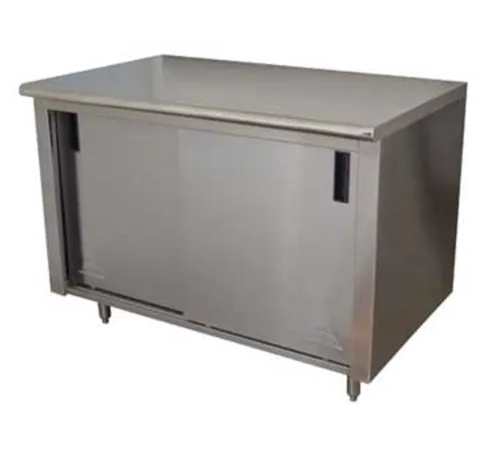Advance Tabco ECB-SS-309M Enclosed Base Work Table, with 16 Gauge Type 304 Stainless Steel Top, Sliding Doors and without Backsplash - 108.00"W x 30.00"D x 35.50"H