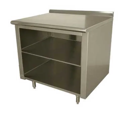 Advance Tabco EF-SS-249M Open Front Cabinet Base Work Table, with 14 Gauge Type 304 Stainless Steel Top, and 1 1/2" Backsplash - 108"W x 24"D x 37"H