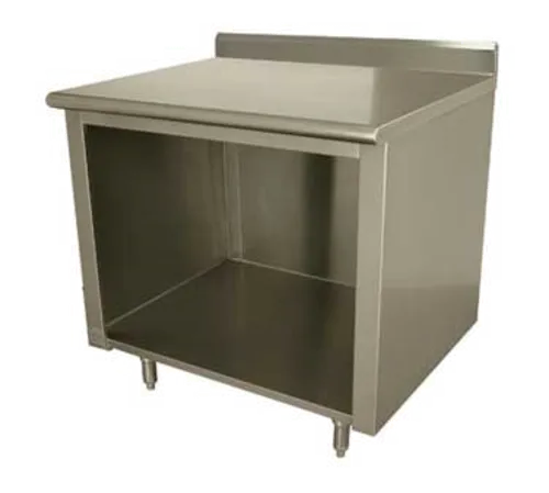 Advance Tabco EK-SS-3012 Open Front Cabinet Base Work Table, with 14 Gauge Type 304 Stainless Steel Top, and 5" Backsplash - 144"W x 30"D x 40.5"H