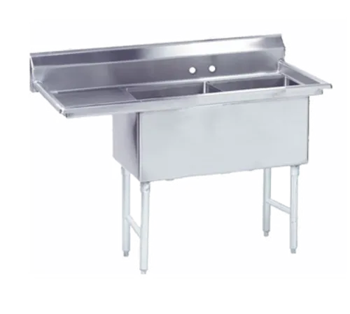 Advance Tabco FC-2-2424-18L-X Commercial Sink, (2) Two Compartment, 16 Gauge Stainless Steel Construction with Stainless Steel Legs and With Left-hand Drainboard - 68" W
