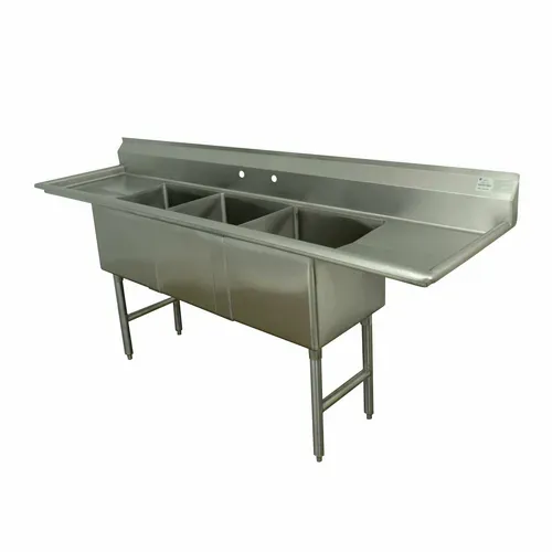 Advance Tabco FC-3-1818-24RL-X Commercial Sink, (3) Three Compartment, 16 Gauge Stainless Steel Construction with Stainless Steel Legs and with 2 Drainboards - 102" W