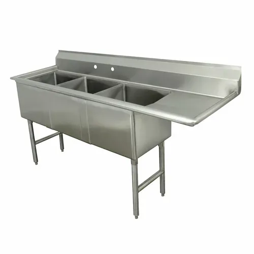 Advance Tabco FC-3-1824-18R-X Commercial Sink, (3) Three Compartment, 16 Gauge Stainless Steel Construction with Stainless Steel Legs and With Right-hand Drainboard - 74.5" W