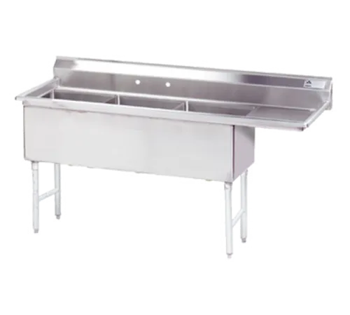 Advance Tabco FS-3-2430-24R Commercial Sink, (3) Three Compartment, 14 Gauge Stainless Steel Construction with Stainless Steel Legs and With Right-hand Drainboard - 99" W