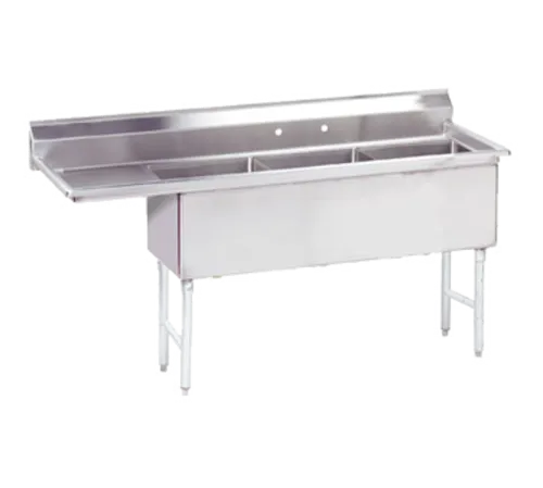 Advance Tabco FS-3-3024-36L Commercial Sink, (3) Three Compartment, 14 Gauge Stainless Steel Construction with Stainless Steel Legs and With Left-hand Drainboard - 129" W