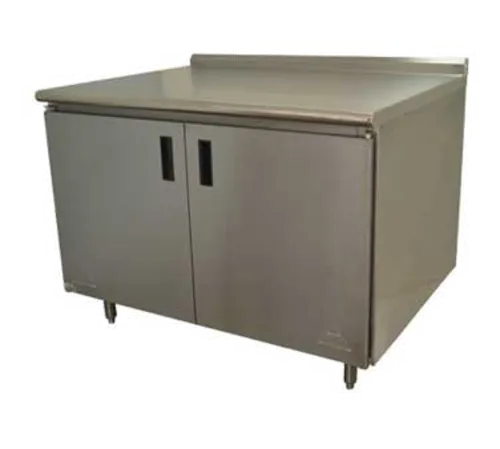 Advance Tabco HF-SS-3012 Enclosed Base Work Table, with 14 Gauge Type 304 Stainless Steel Top, Hinged Doors and 1 1/2" Backsplash - 144"W x 30"D x 37"H