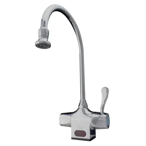 Advance Tabco K-185 Hands-Free Gooseneck Electronic Faucet  deck mount  manual hot/cold adjustment wrist blade
