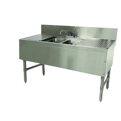 Advance Tabco PRB-24-42C Underbar Sink Unit, 2 Compartment, Stainless Steel, with 7"H backsplash and 2 Drainboards / Faucet Included - 48"W x 25"D