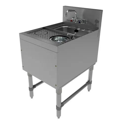 Advance Tabco PRCS-25-18 Underbar Sink Unit, 1 Compartment, Stainless Steel, with 7"H backsplash and 1 Removable Drainboard / Faucet Included - 18.00"W x 25.00"D