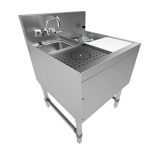 Advance Tabco PRSP-25-24 Underbar Sink Unit, 1 Compartment, Stainless Steel, with 7"H backsplash and 1 Drainboard / Faucet Included - 24.00"W x 25.00"D