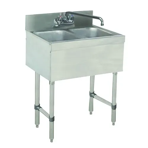 Advance Tabco SLB-22C Underbar Sink Unit, 2 Compartment, Stainless Steel, with 4"H Backsplash and 2 Drainboards / Faucet Included - 24"W x 18"D