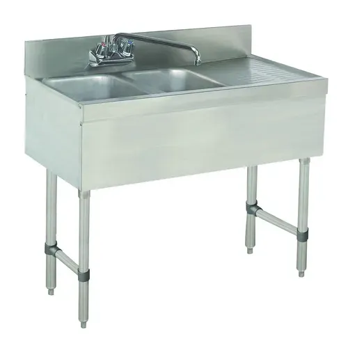 Advance Tabco SLB-42L Underbar Sink Unit, 2 Compartment, Stainless Steel, with 4"H Backsplash and 2 Drainboards / Faucet Included - 48"W x 18"D