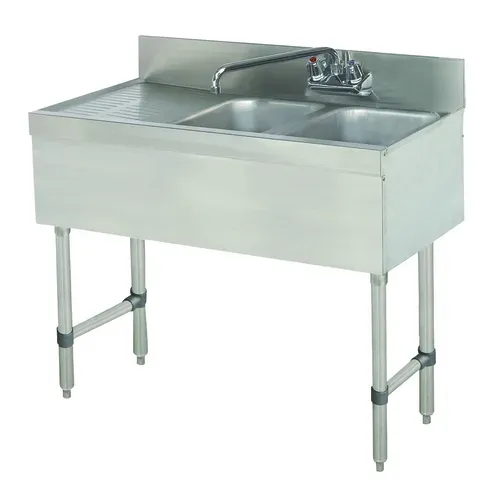 Advance Tabco SLB-42R Underbar Sink Unit, 2 Compartment, Stainless Steel, with 4"H Backsplash and 2 Drainboards / Faucet Included - 48"W x 18"D