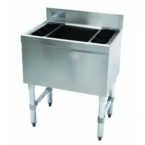 Advance Tabco SLI-16-36 Underbar Basics" Cocktail Unit, Stainless and Galvanized Steel with 155 lbs. Ice Capacity (2) Plastic Bottle Racks - 36"W x 18"D