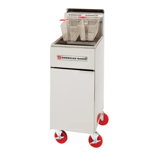 American Range American Range
AF-50HE
Gas Floor Model Full Pot Fryer
with Controls
-