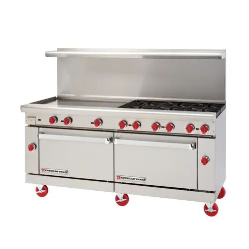 American Range American Range
AR-36G-6B-126L-SBR
Restaurant Gas Range, 72" W
with
and
-