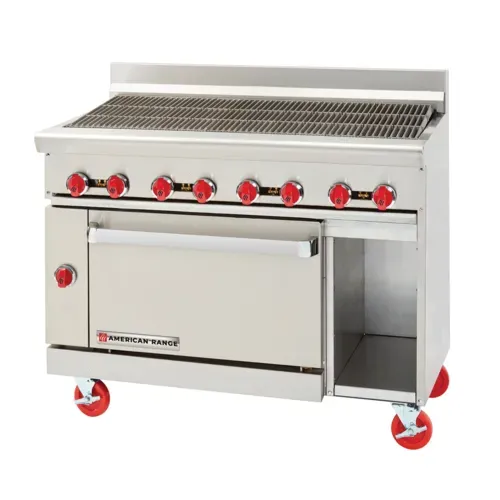 American Range American Range
AR-4RB-126L-SBR
Restaurant Gas Range,
48" W
with
and Controls,
-