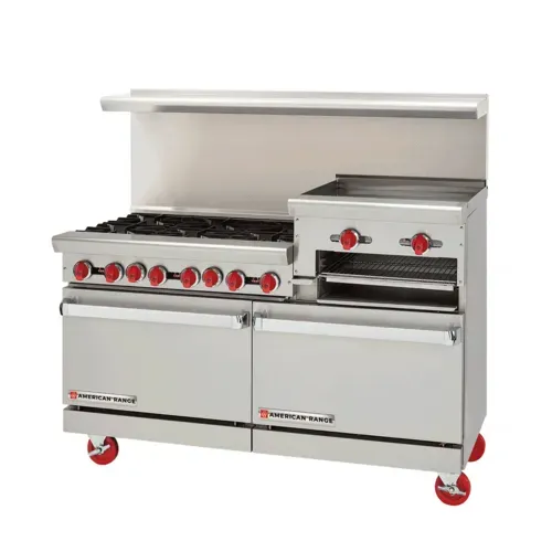American Range American Range
AR-6B-24RG-126L-SBR
Restaurant Gas Range, 60" W
with
and
-