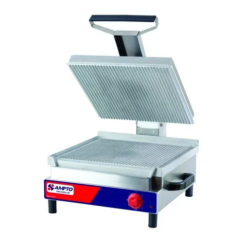 AMPTO AMPTO SSGE Sandwich / Panini Grill, Single, with 17" W x 18" D Ribbed Cast Aluminum Cooking Surface 