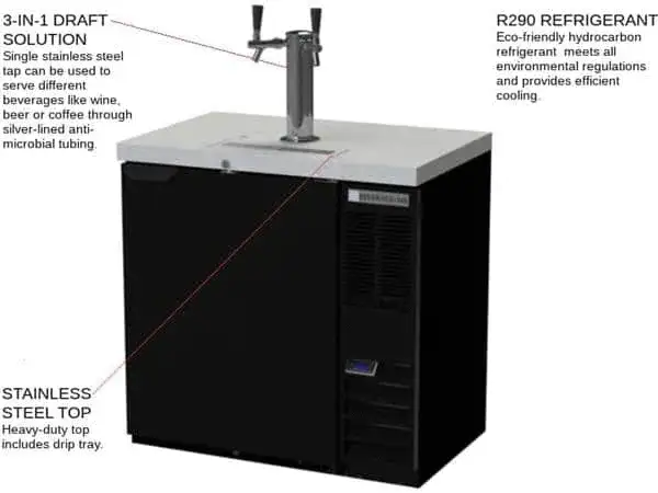 Beverage Air DD36HC-1-B 2 Taps 1/2 Barrel Draft Beer Cooler - Black, 1 Keg Capacity, 115 Volts