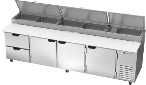 Beverage Air DPD119HC-2 119'' 3 Door 2 Drawer Counter Height Refrigerated Pizza Prep Table