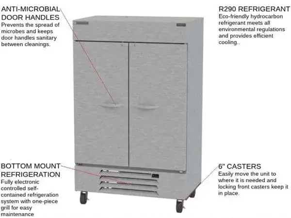 Beverage Air HBF49HC-1 52.00'' 46.2 cu. ft. Bottom Mounted 2 Section Solid Door Reach-In Freezer