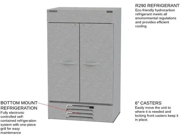 Beverage Air HBR44HC-1 47'' 40.2 cu. ft. Bottom Mounted 2 Section Solid Door Reach-In Refrigerator