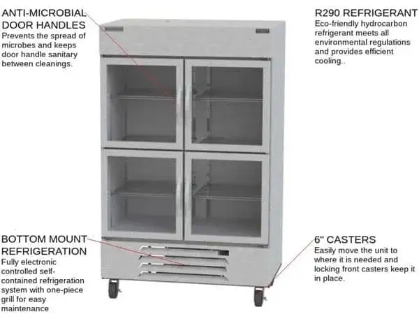 Beverage Air HBR49HC-1-HG 52'' 46.15 cu. ft. Bottom Mounted 2 Section Glass Half Door Reach-In Refrigerator