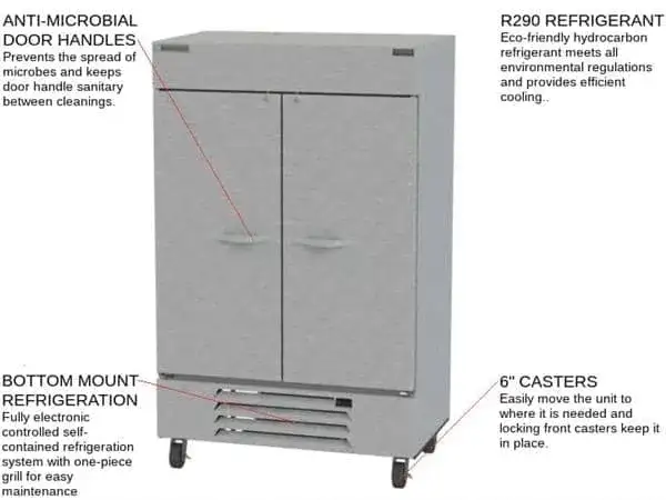 Beverage Air HBR49HC-1 52'' 46.15 cu. ft. Bottom Mounted 2 Section Solid Door Reach-In Refrigerator