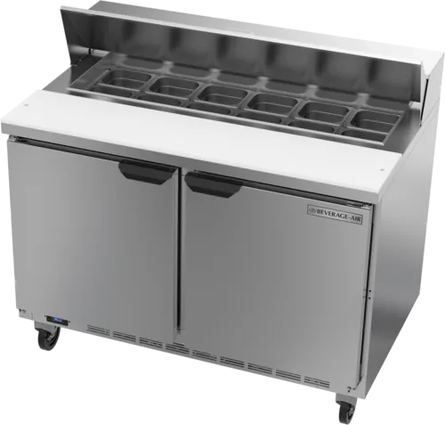 Beverage Air SPE48HC-12 48'' 2 Door Counter Height Refrigerated Sandwich / Salad Prep Table with Standard Top