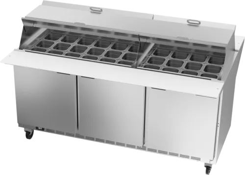 Beverage Air SPE72HC-30M-DS 72'' 3 Door Counter Height Mega Top Refrigerated Sandwich / Salad Prep Table