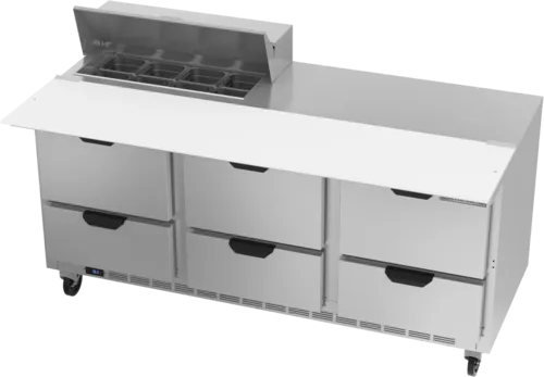 Beverage Air SPED72HC-08C-6 72'' 6 Drawer Counter Height Refrigerated Sandwich / Salad Prep Table with Cutting Top