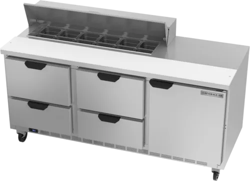 Beverage Air SPED72HC-12-4 72'' 1 Door 4 Drawer Counter Height Refrigerated Sandwich / Salad Prep Table with Standard Top