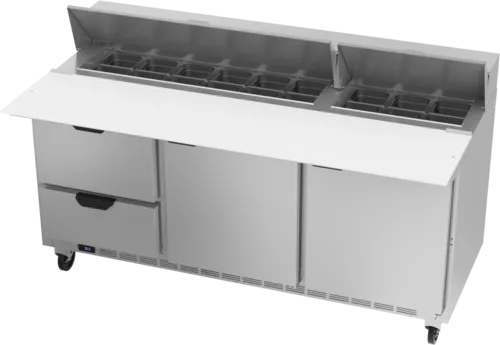 Beverage Air SPED72HC-18C-2 72'' 2 Door 2 Drawer Counter Height Refrigerated Sandwich / Salad Prep Table with Cutting Top