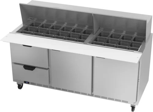 Beverage Air SPED72HC-30M-2 72'' 2 Door 2 Drawer Counter Height Mega Top Refrigerated Sandwich / Salad Prep Table