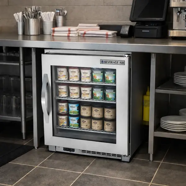 Beverage Air Beverage Air UCF20HC-25-15 20'' 1 Section Undercounter Freezer with 1 Right Hinged Glass Door and Front Breathing Compressor