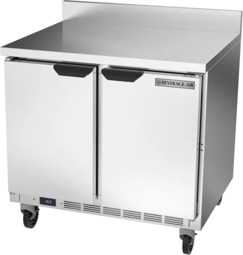 Beverage Air WTF36AHC-FIP 36'' 2 Door Counter Height Worktop Freezer with Side / Rear Breathing Compressor - 6.69 cu. ft.