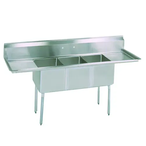 BK Resources BK Resources BKS-3-18-12-24T Commercial Sink, (3) Three Compartment, Construction with and - 1020" W