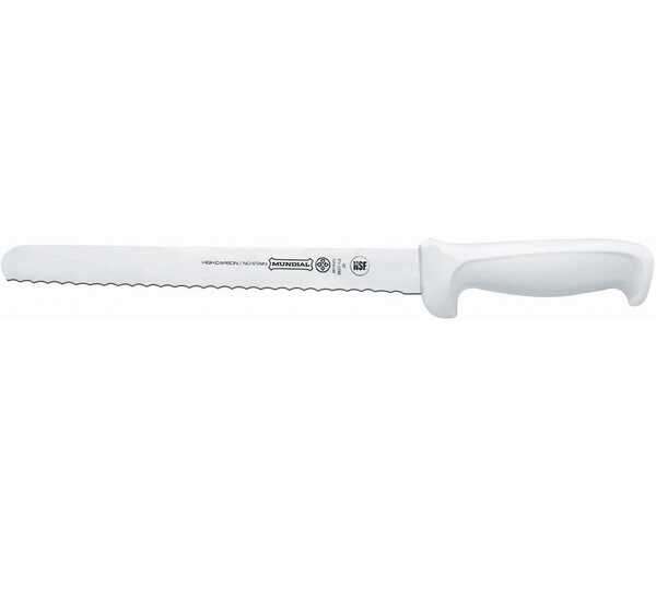 BREAD KNIFE, 10", WHITE HANDLE, CURVED, MICRO-SERRATED EDGE